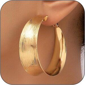 Wide Hoop Earrings for Women Large Chunky Statement Jewelry Gold Alloy